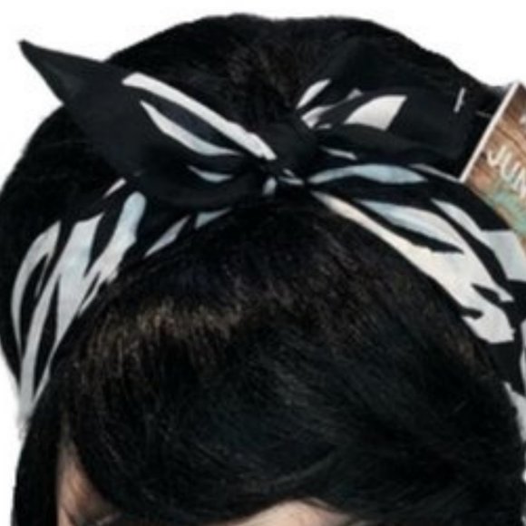 Zebra Striped Black and White Animal Print Bandana Tie Headband - Picture 9 of 13